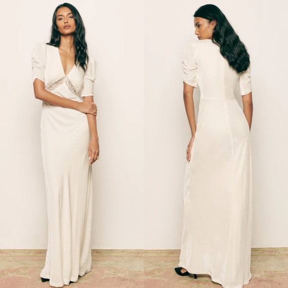 Reformation Malaga Velvet maxi Dress in Fior Di Latte size 2 NEW! New with tags! - Picture 3 of 13